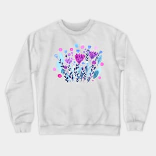 Watercolor whimsical flowers - purple and indigo Crewneck Sweatshirt